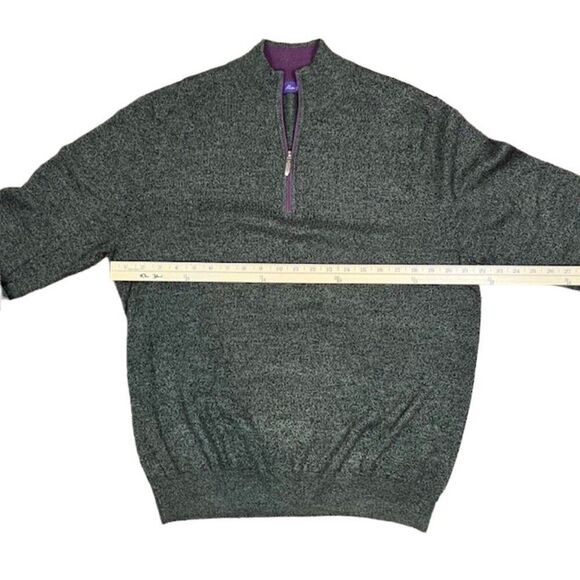 Alan Flusser 1/4 Zip Sweater Charcoal blend with Purple Zip and Collar Large - Picture 2 of 7